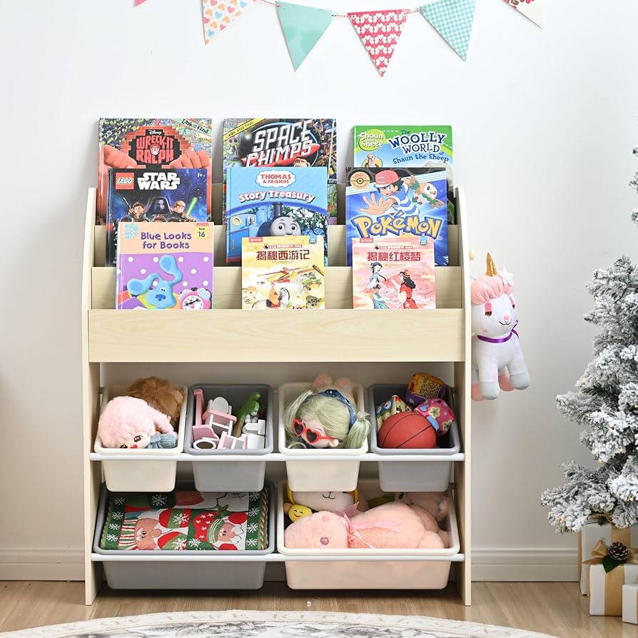 Amazon.co.jp: 【収納ボックス6個付き-ナチュラル】OSJ 絵本ラック 絵