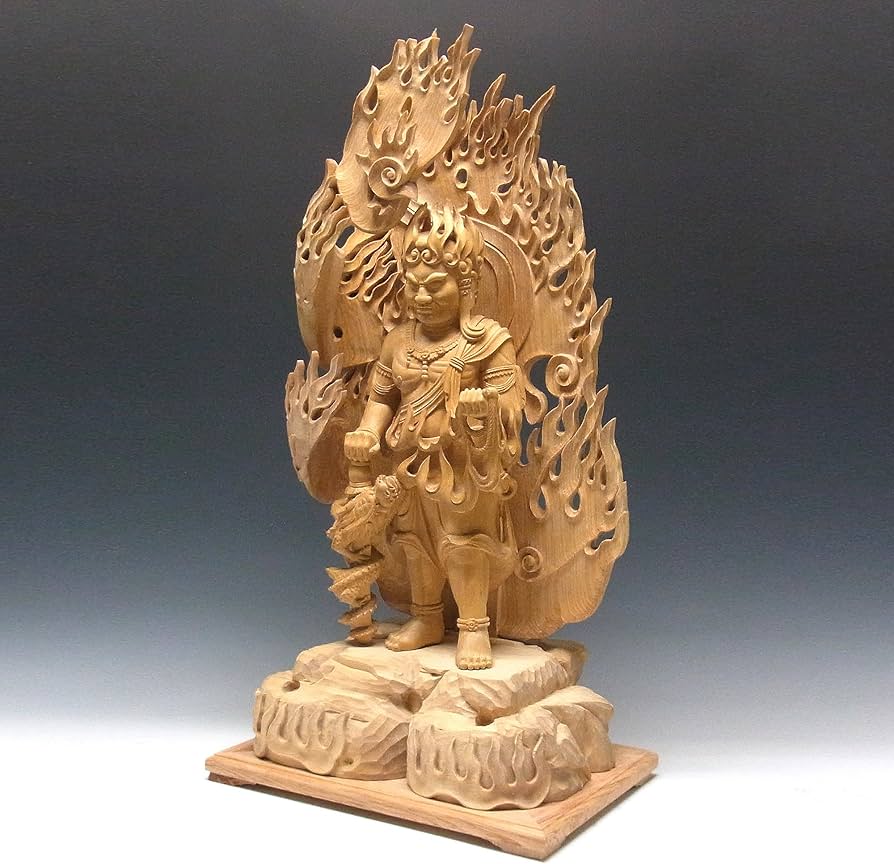 Amazon | 桧 不動明王 立像 倶利伽羅火炎巻光背 72cm 木彫り 仏像