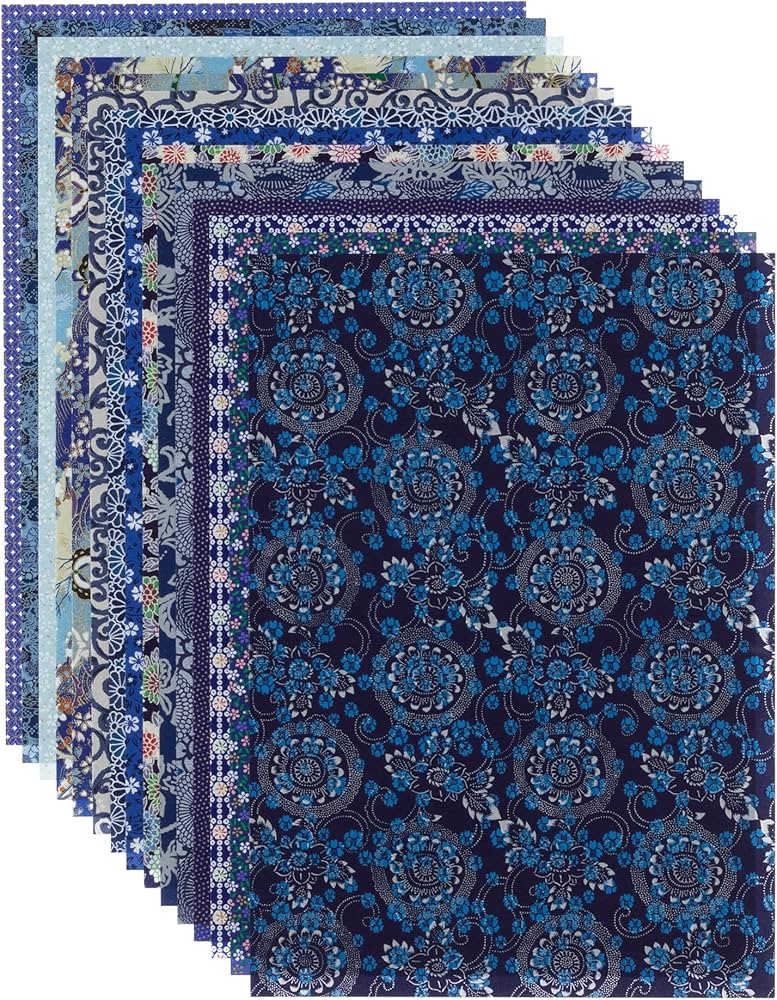 Amazon | 和紙かわ澄 千代紙 友禅和紙 B4 判 15柄・15枚入 青色系