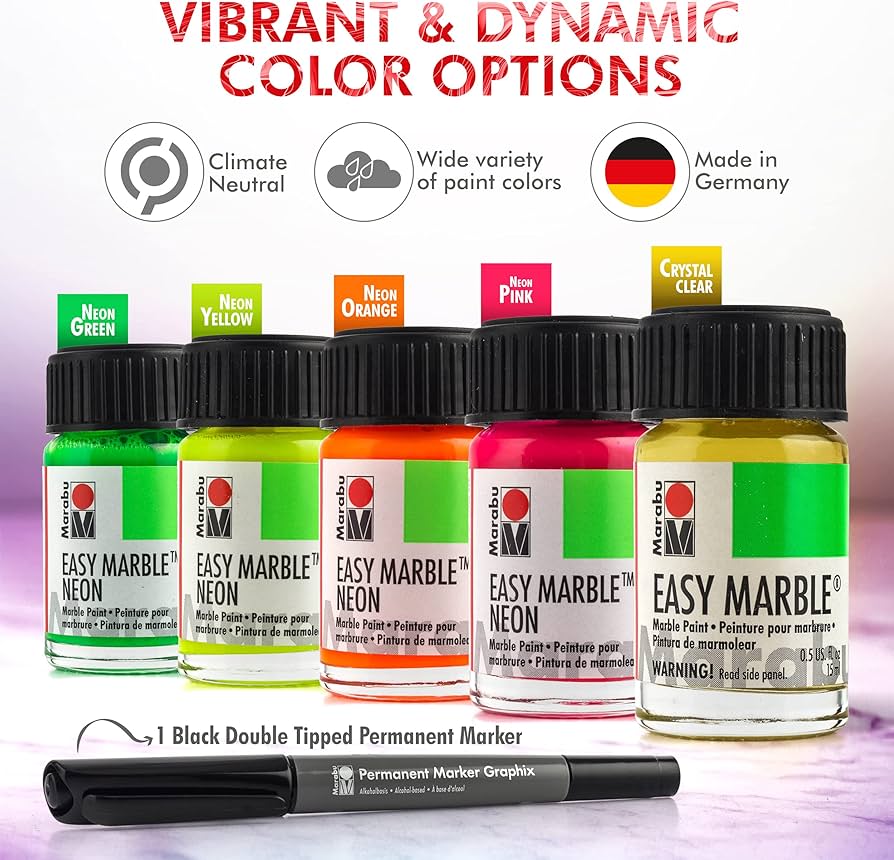 Amazon.com: Marabu Easy Marble Paint Set - Neon Colors Starter Set