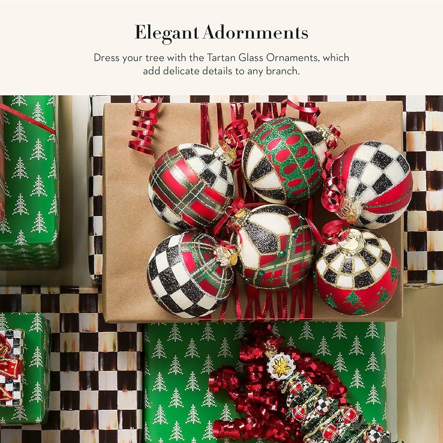 MACKENZIE-CHILDS Set of 6 Glass Ornaments, Christmas Tree