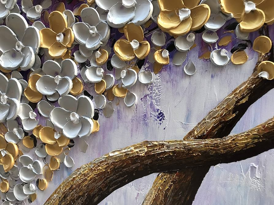 Amazon.co.jp: Diathou 24×48インチ ホワイトゴールド 花 手描き 油絵