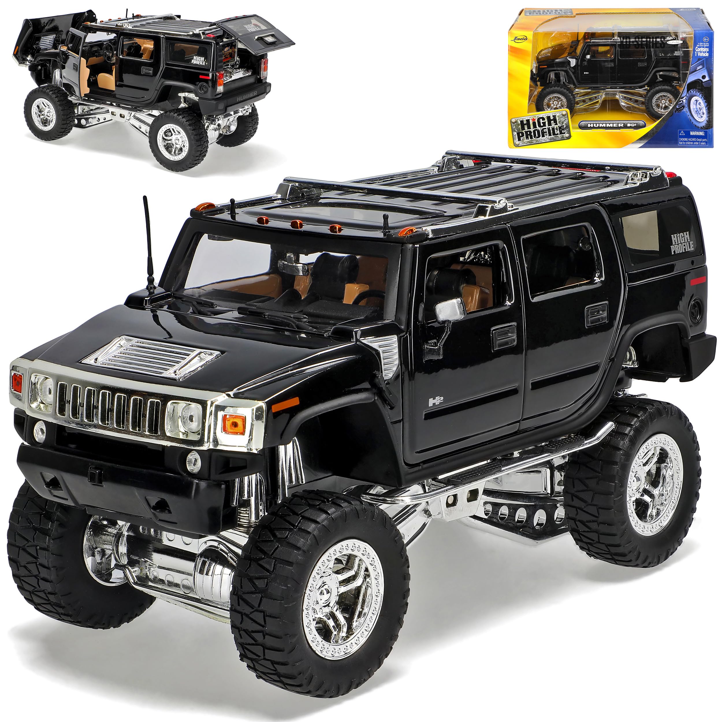 Hummer H2 H 2 SUV Van Black High Profile Higher Set 1/24 Jada