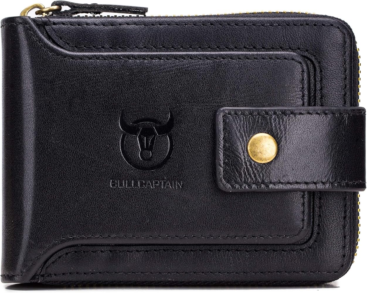 Amazon.com: BULLCAPTAIN Mens Genuine Leather Zipper Wallet RFID