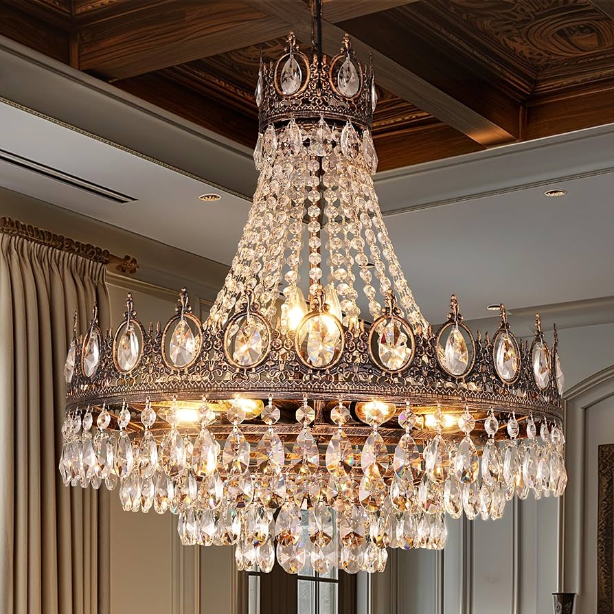 TOCHIC French Empire Crystal Chandelier, 9-Light Farmhouse Antique