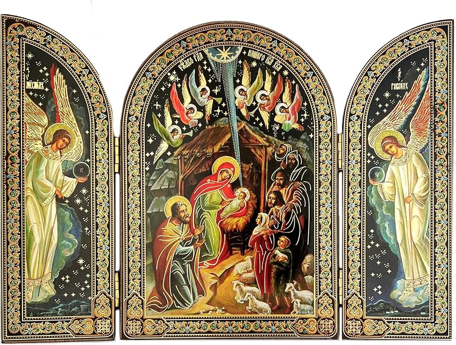 Amazon.co.jp: Needzo キリスト降誕 三連祭壇画の天使、十字架付きドア