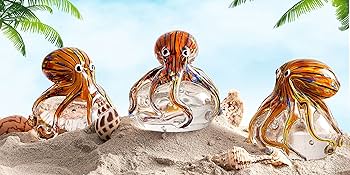 Amazon.co.jp: EUSTUMA 手吹きガラス タコの置物 オーナメント 魚飼育