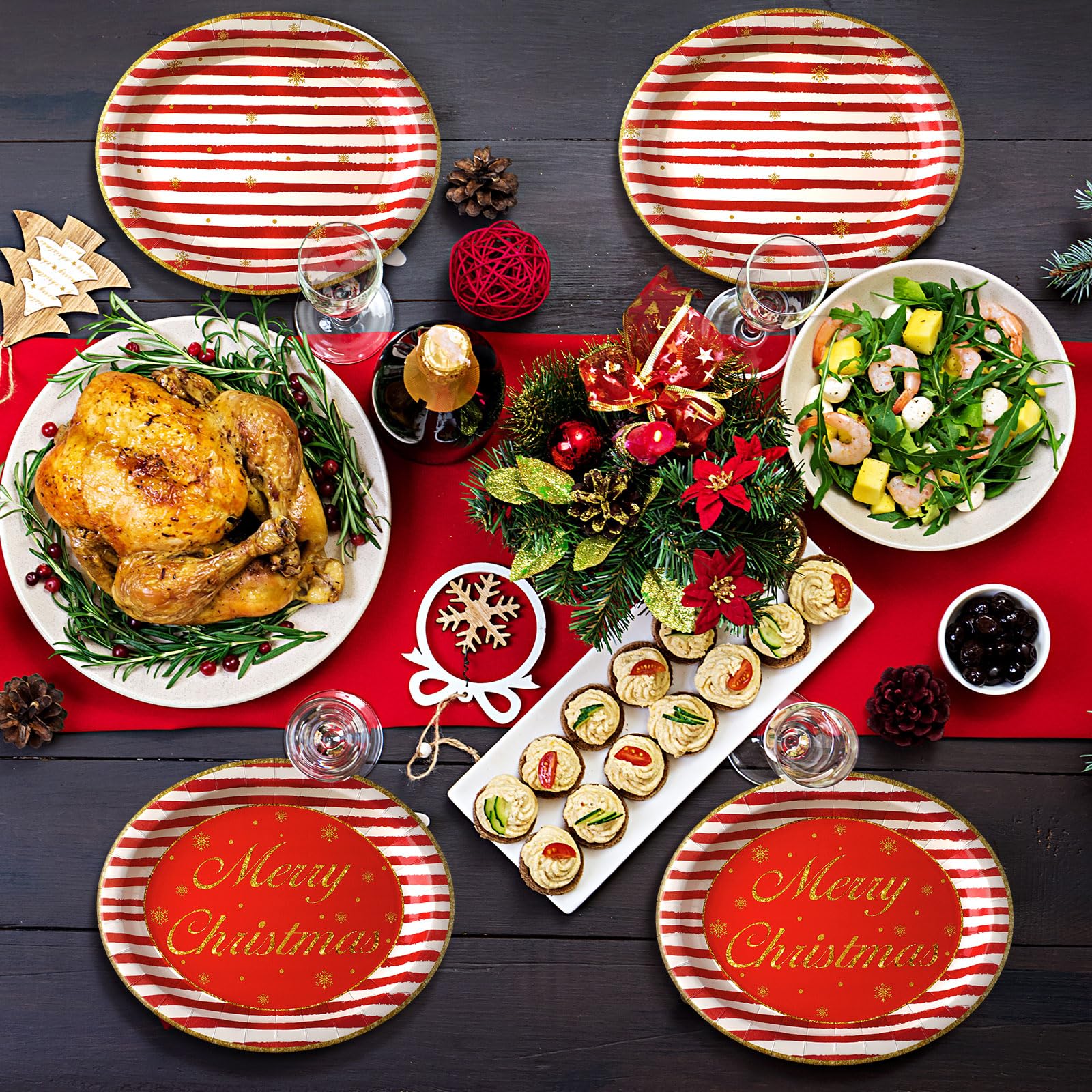 Amazon.co.jp: Umigy 100枚 赤と金 クリスマス 楕円形 紙皿 キャンディ