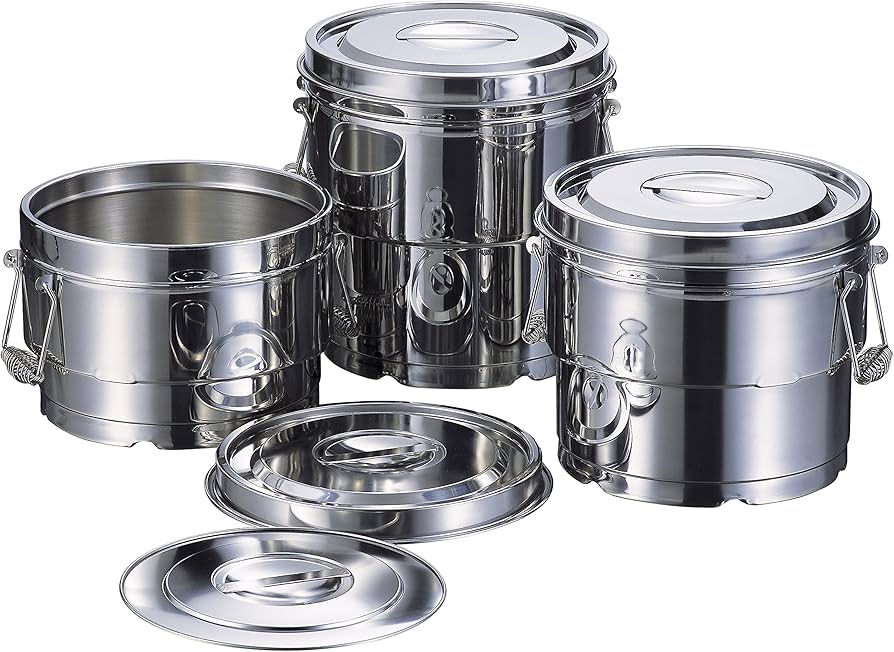 Amazon｜18-8 段付 二重汁食缶 クリップ無 6L｜保存容器・キャニスター