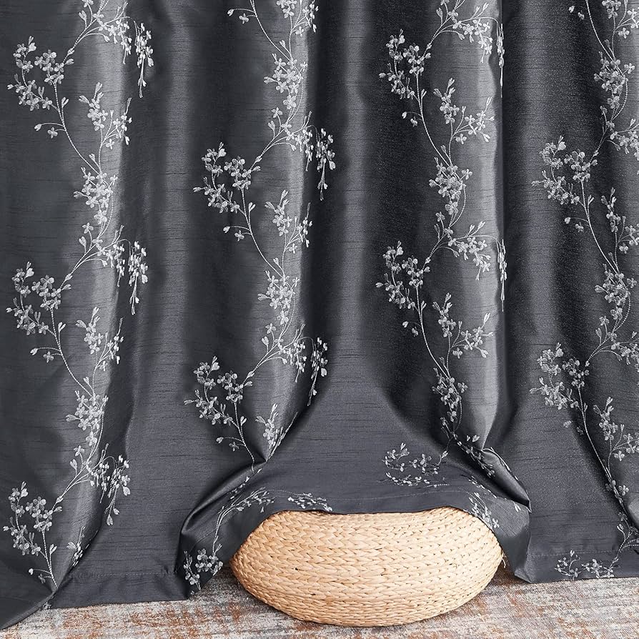 Amazon｜jinchan 花柄カーテン 刺繍カーテン リビングルーム用 長さ84