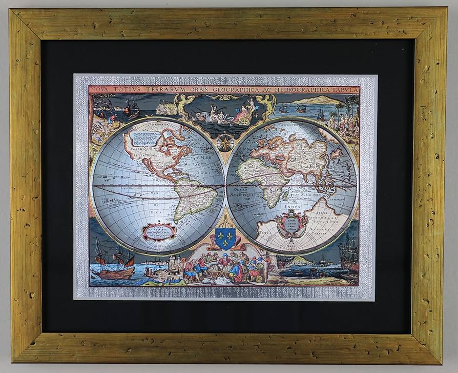 Silver World Map, Rare Vintage 1970s FJ Warren Dufex Foil Print