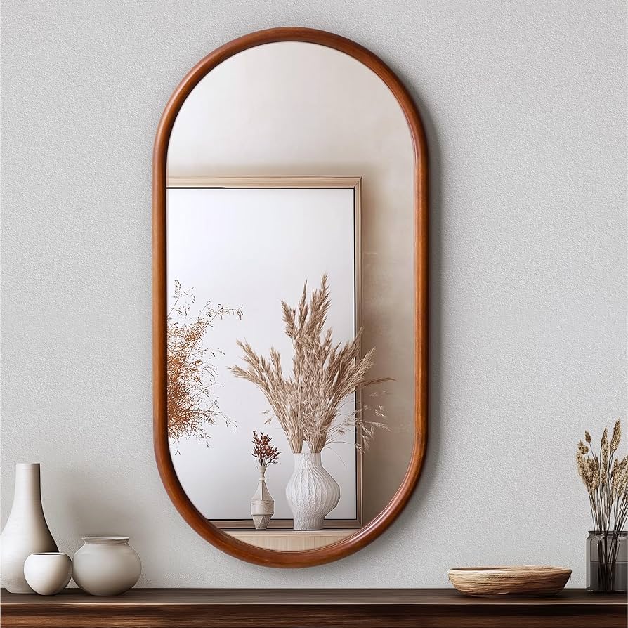 Amazon.com: Navaris Oval Wood Framed Mirror - Wall Mounted - 15