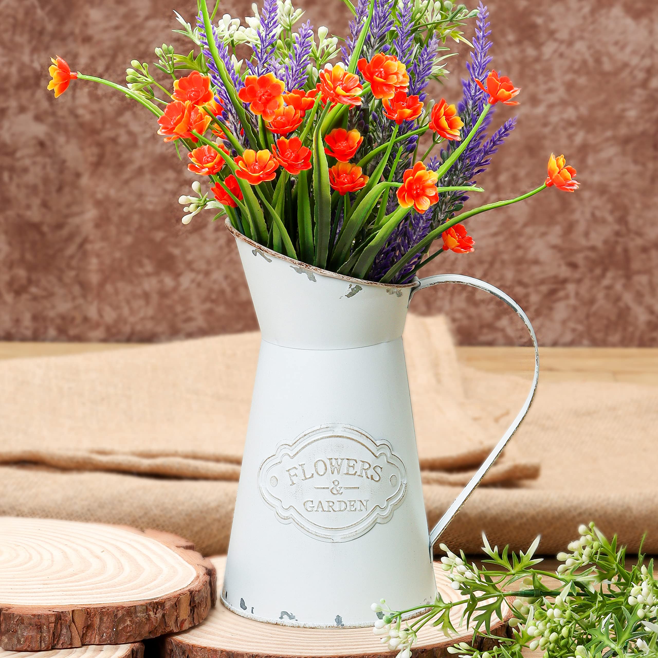 Belle Vous Rustic White Metal Flower Pitcher Vase - D11.3 x H20cm