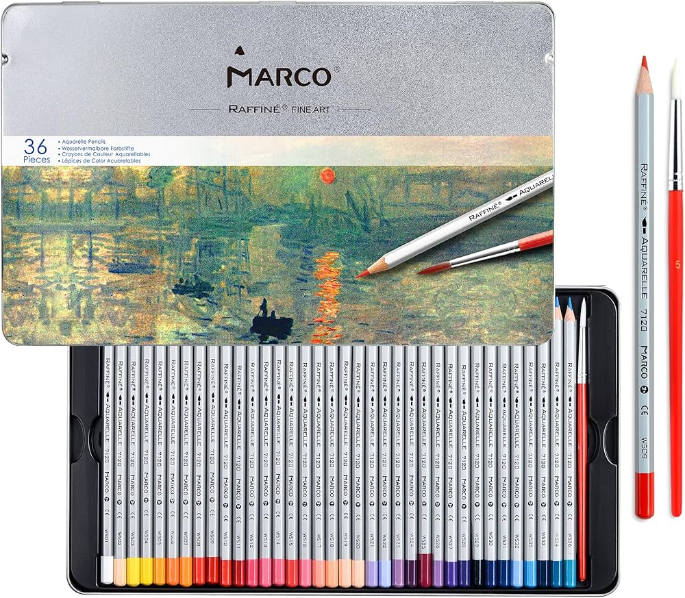 Amazon | MARCO水彩色鉛筆 36色 スケッチ 鉛筆 水溶性6角軸 デッサン