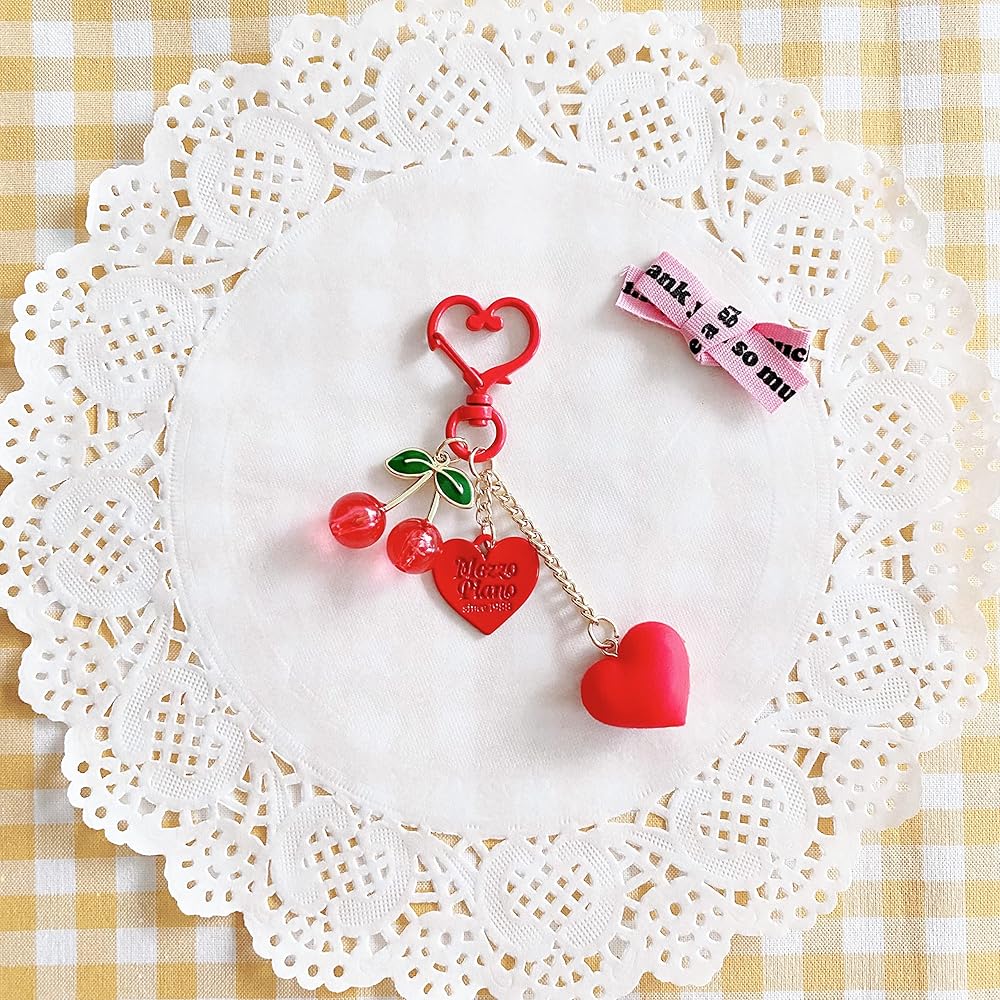 Hawaii Sisters Cute Red Cherry Keychain with Heart Clasp, Lovely