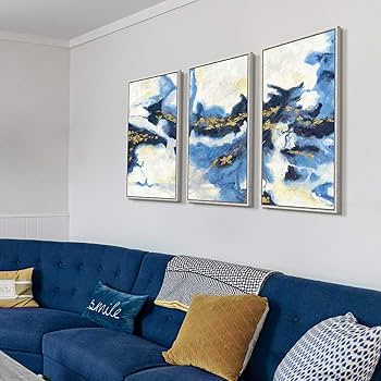 Amazon.co.jp: ブルー抽象画 シルバーフレーム:ヘビーテクスチャク