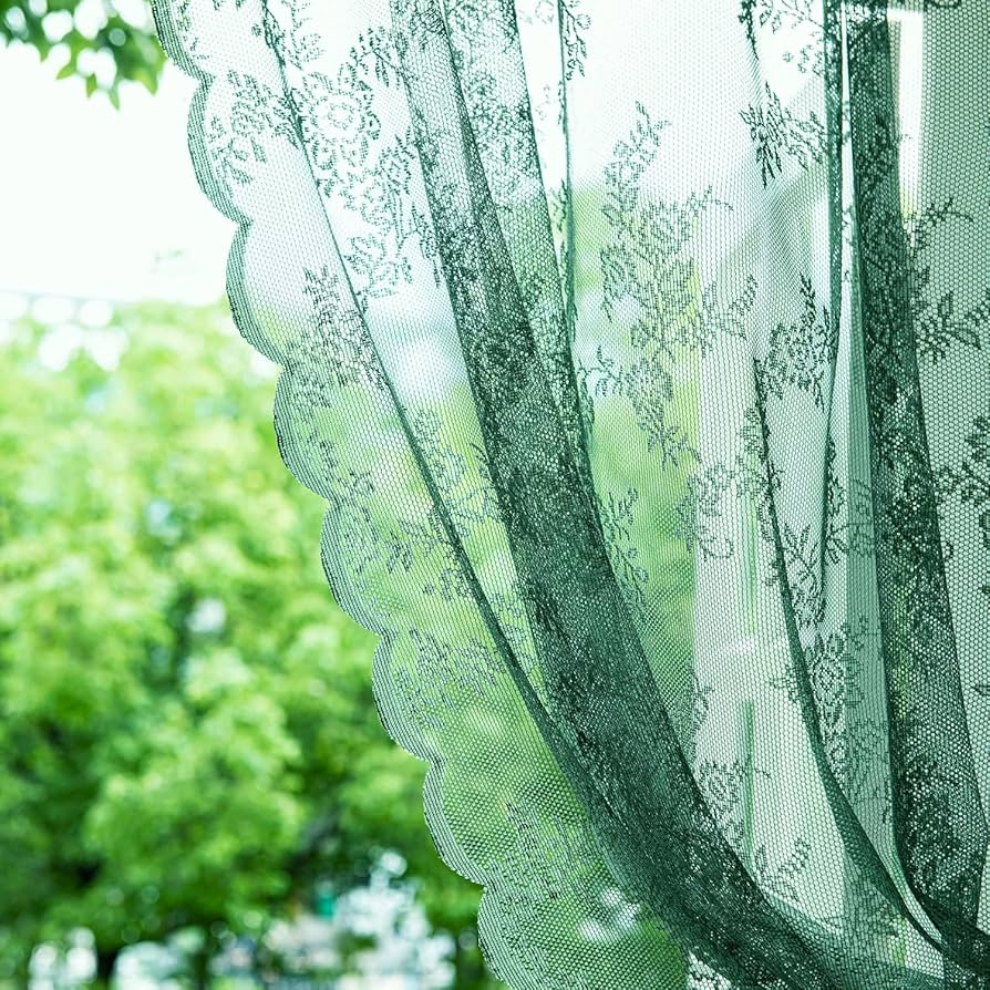 Amazon｜Deeproveダークエメラルドグリーンレースシアーカーテン長さ84