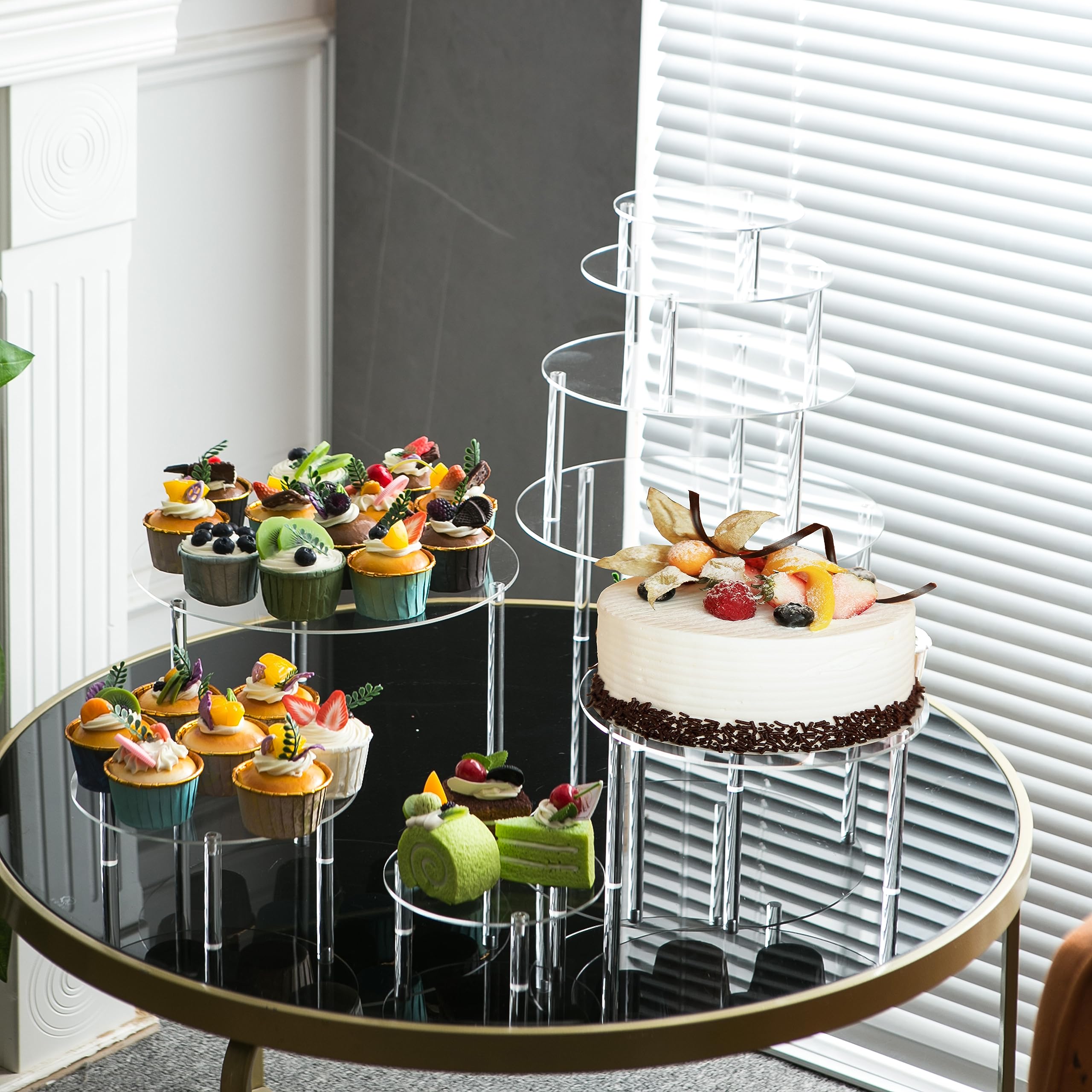 HeiMma 8 pcs Clear Acrylic Cake Stands, Round Cake Cupcake Stand
