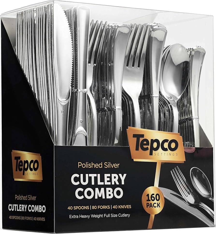 Amazon.com: Plastic Silverware Set- Silver Flatware Set- Heavy