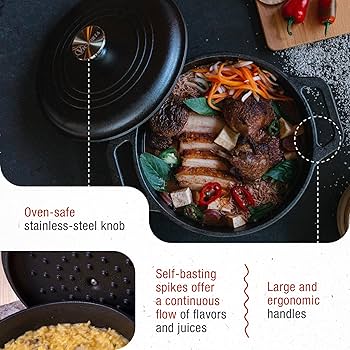 Victoria 4-Quart Cast Iron Dutch Oven with Lid and Dual Loop