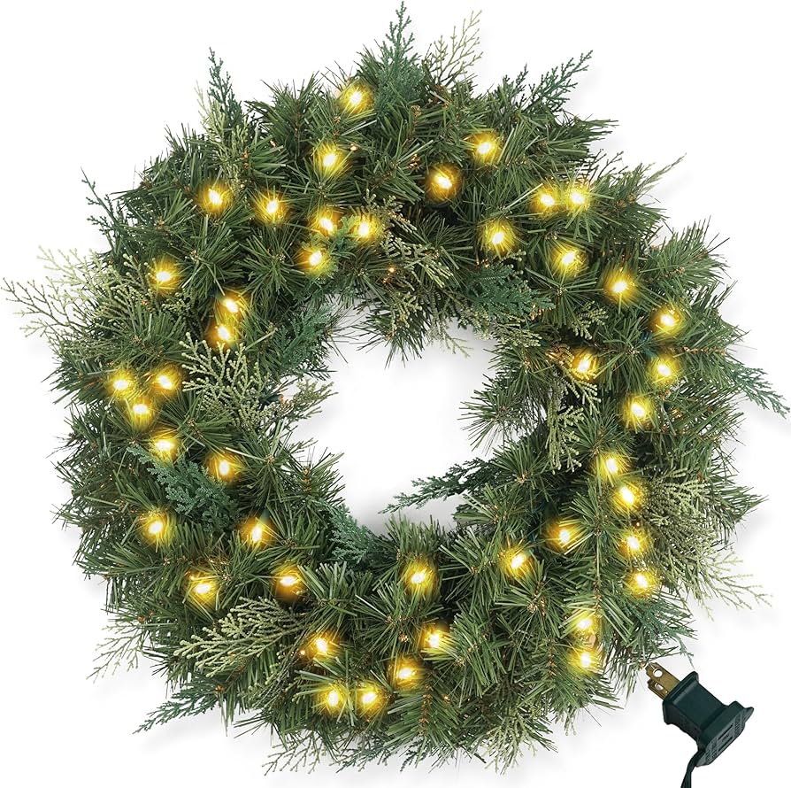 Amazon.com: Christmas Wreath Pre-lit 24 inch with 100 Light