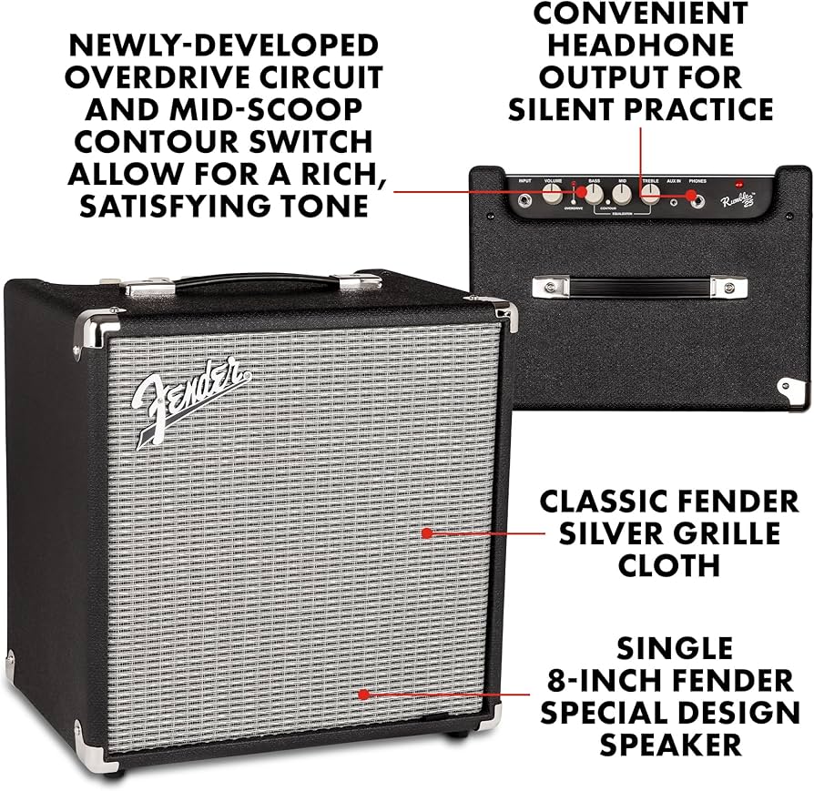 Amazon.com: Fender Rumble 25 V3 Bass Amplifier, Bass Combo Amp, 25