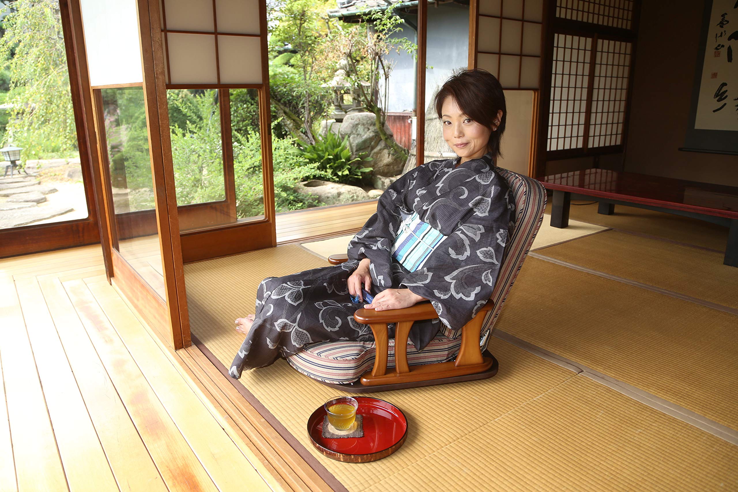 Amazon｜中居木工 肘付回転座椅子 NK-2200 赤縞 ロータイプ｜座椅子