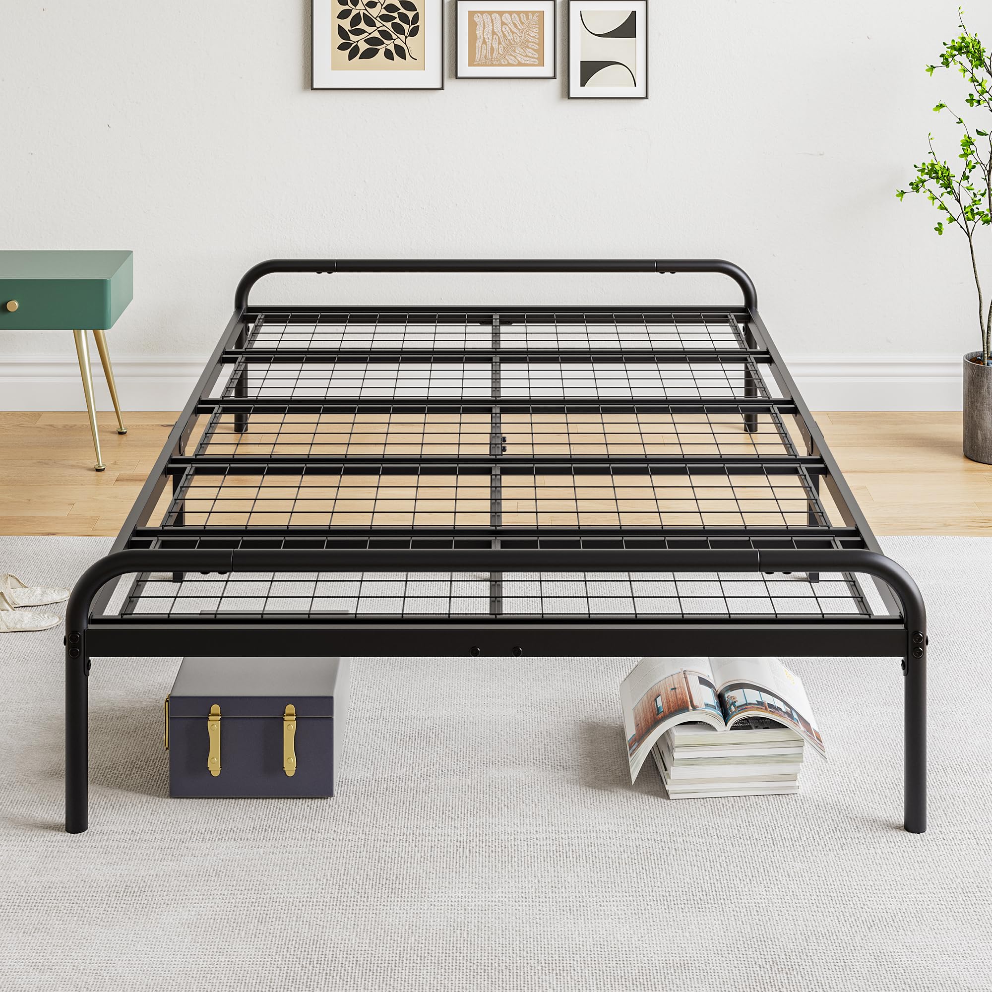 Amazon.co.jp: FOUBAM メタルプラットフォームベッドフレーム、金属鉄