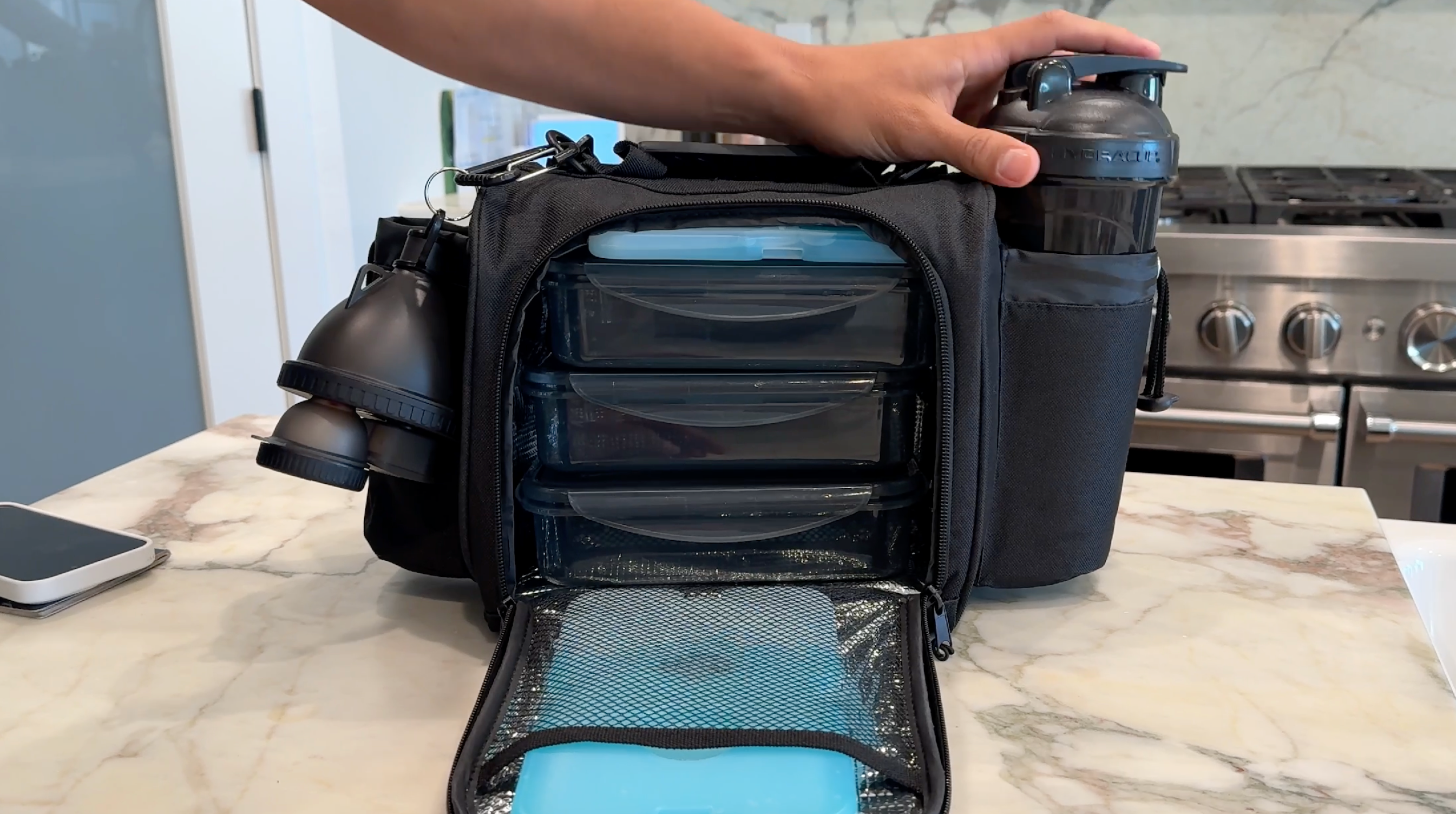 HydraCup Insulated Meal Prep Lunch Bag - Food Containers, Shaker