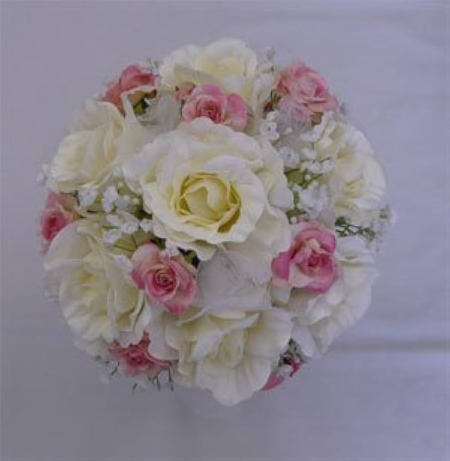 Amazon｜アートフラワー（造花）ブーケ/白バララウンドブーケ ピンク