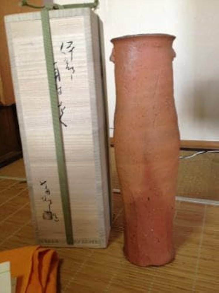 備前焼 人間国宝 金重陶陽作 耳付花入 共箱 M R8532 備前焼 人間国宝