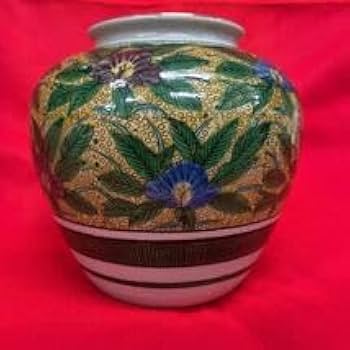 Amazon.co.jp: 伝統工芸品九谷焼 角福印 花瓶 色花 直径20cm 高さ18cm