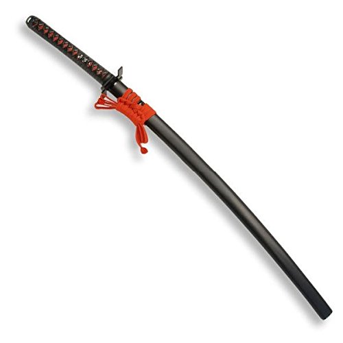 れお、模造刀真剣拵え 鞘.黒呂離れ千段、本朴木鮫牛革巻き、鉄鍔.鉄縁