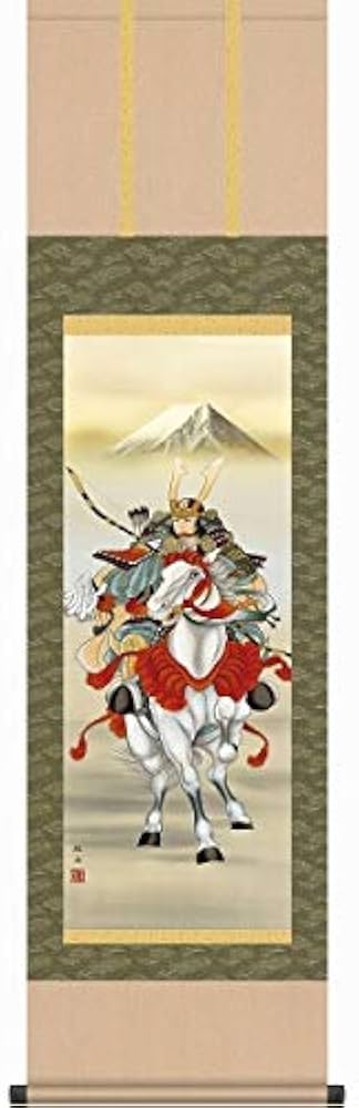 Amazon.co.jp: 長江桂舟『白馬武者(尺三立)』版画＋手彩色 掛け軸 人物