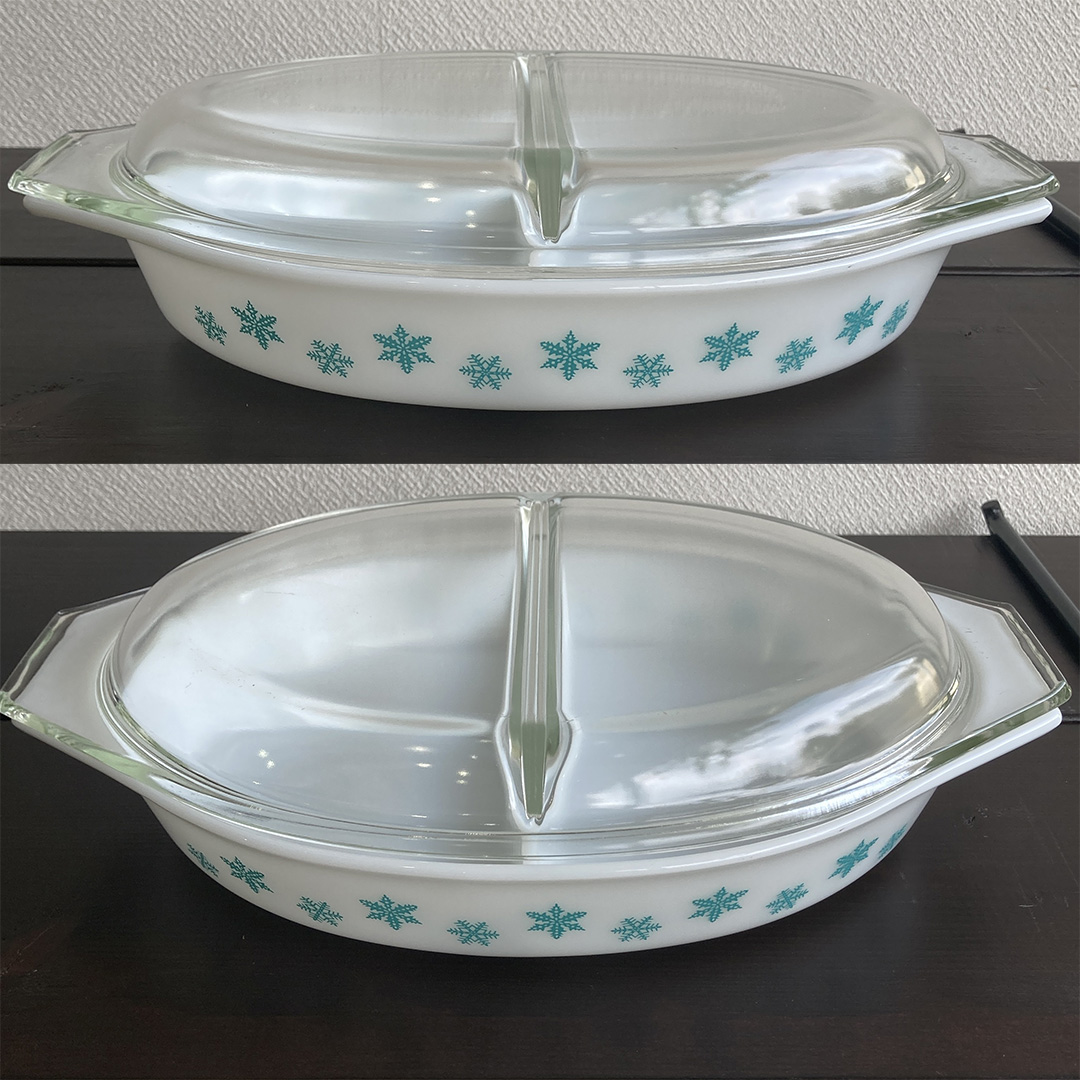 ディバイデッドキャセロール スノーフレークホワイト蓋付き 1940～1960
