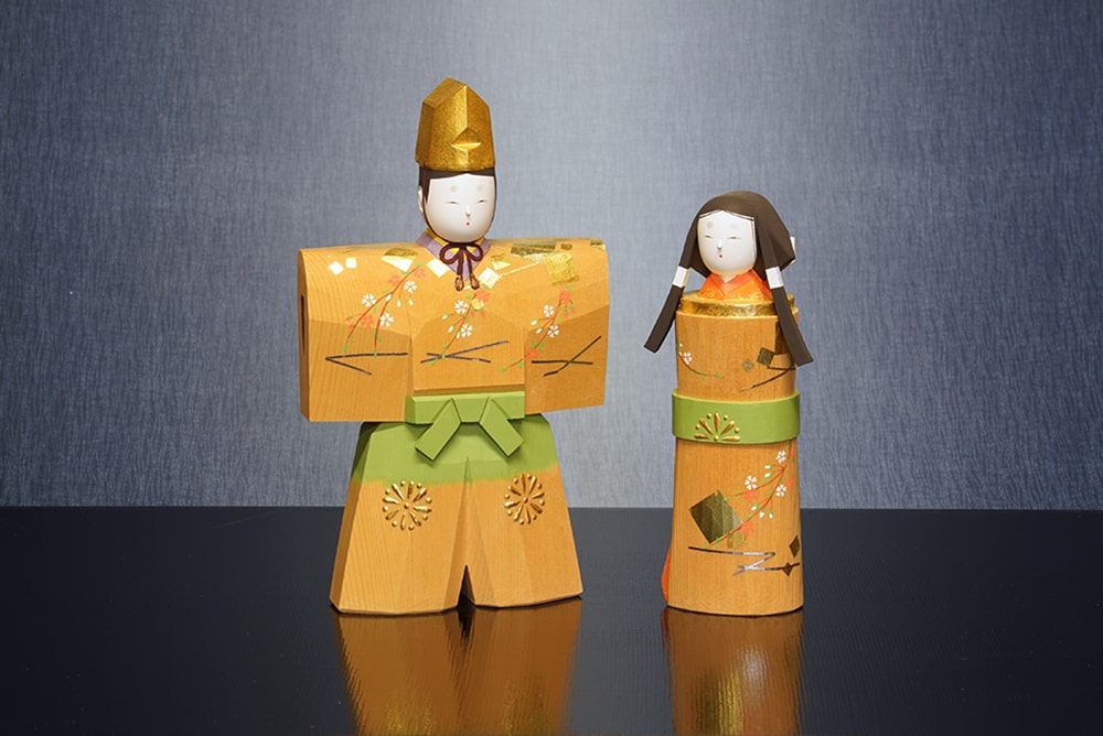 万葉堂 奈良一刀彫 雛人形 吉岡一泰作 立雛-春風5寸