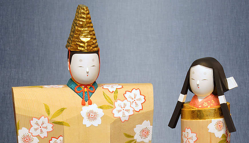 万葉堂 奈良一刀彫 雛人形 吉岡一泰作 立雛-桜咲く6寸