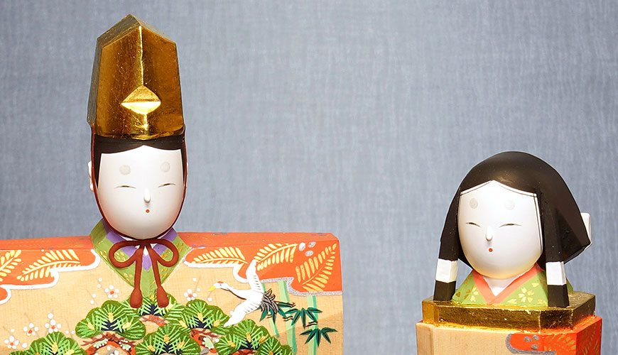 万葉堂 奈良一刀彫 雛人形 吉岡一泰作 立雛-松竹梅4寸