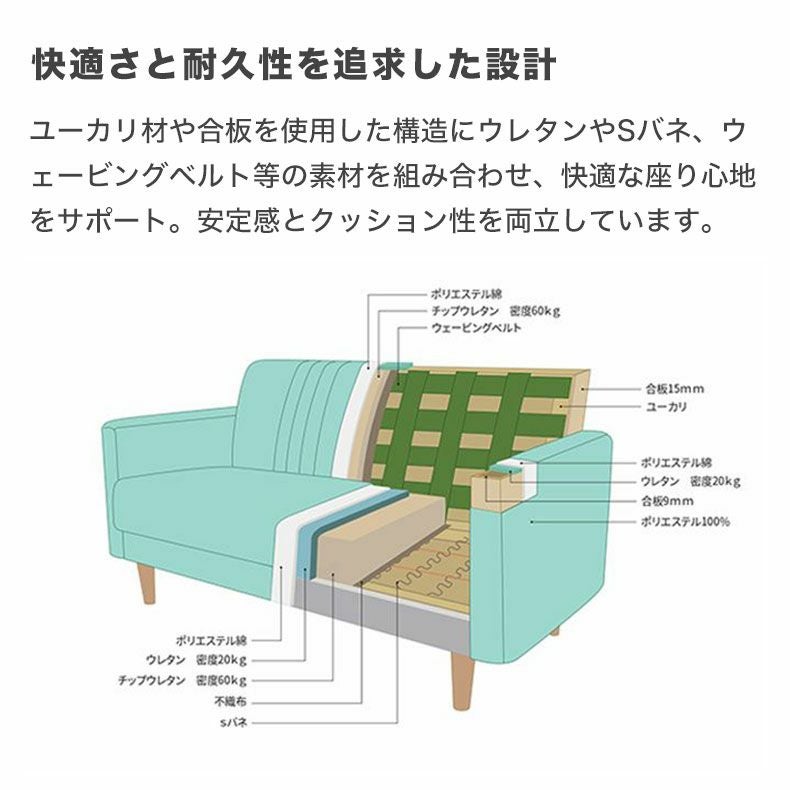 2人掛け ソファー コンパクト ロータイプ ハル