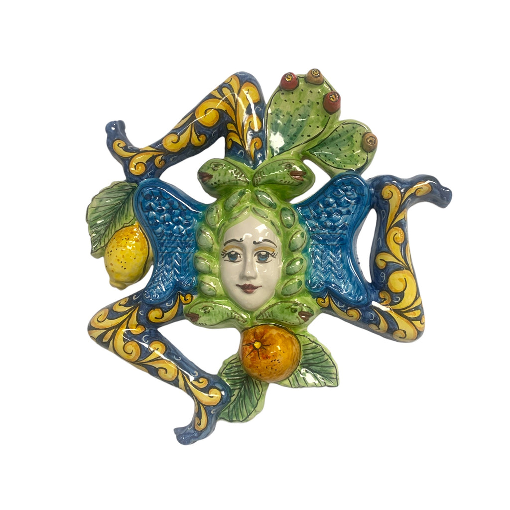 Trinacria in Sicilian ceramic - h 30 x 30 cm approx. Blue