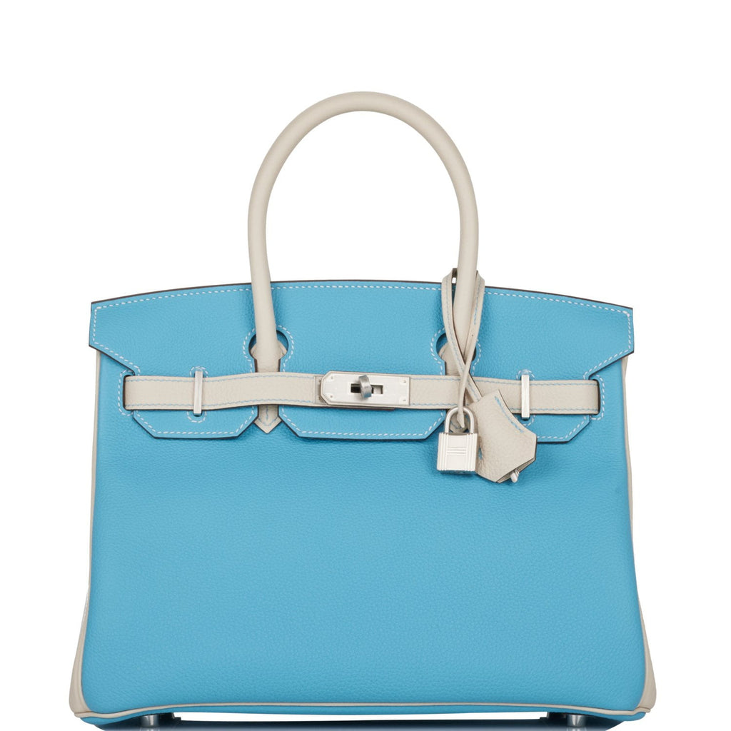 Hermes HSS Bicolor Craie & Bleu Atoll Togo Birkin 30cm Palladium