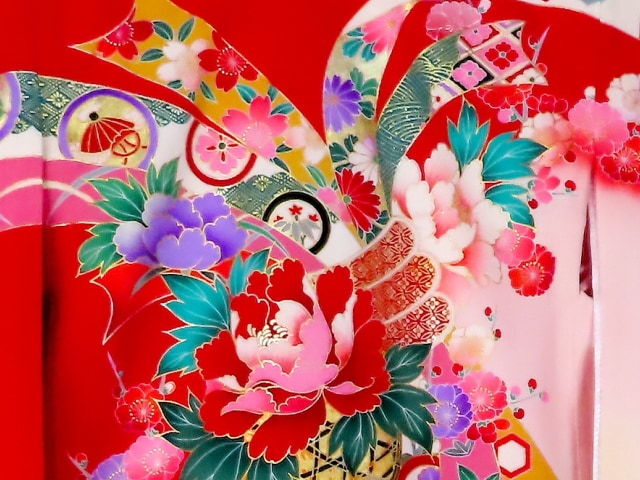 お宮参り着物正絹（初着・産着）女児G5-16 熨斗目模様に鶴・華の柄