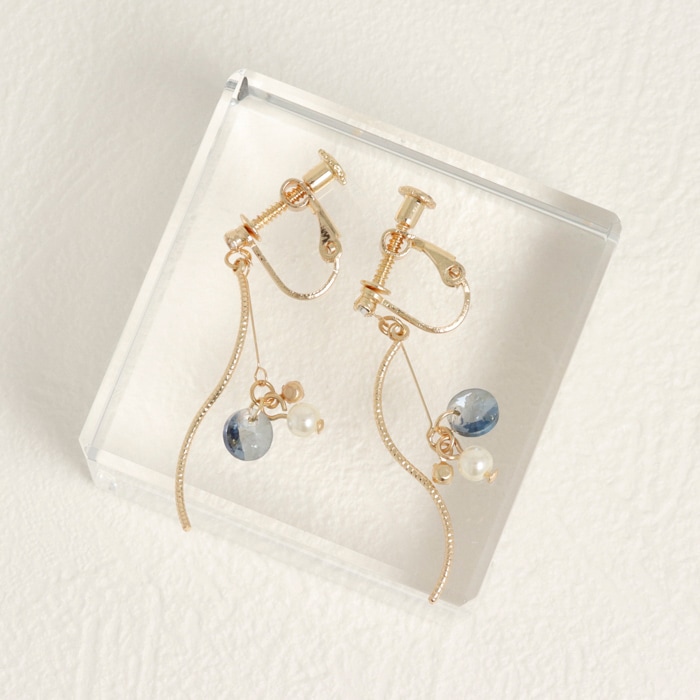 イヤリング ウェーブライン ビーズ パール【3color】 | イヤリング