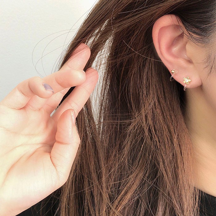 ノンホールセット 6個 3ペア ドロップストーン メタルフラワー