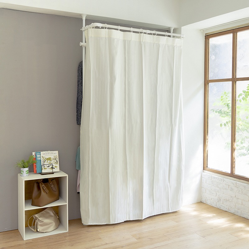 簡単】ワンタッチ式突っ張りポールハンガーラック カーテン付き 2段 総