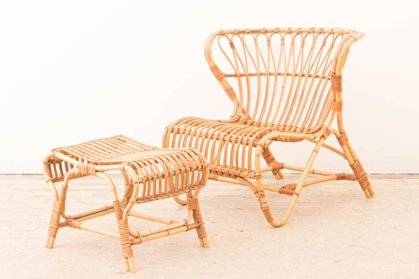 北欧家具 talo フィンランド製 ビンテージ ラタンチェア＋オットマンセット