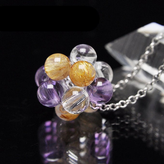 ラベンダーアメジスト×ルチルクォーツ×水晶 ペンダント | アクセサリー