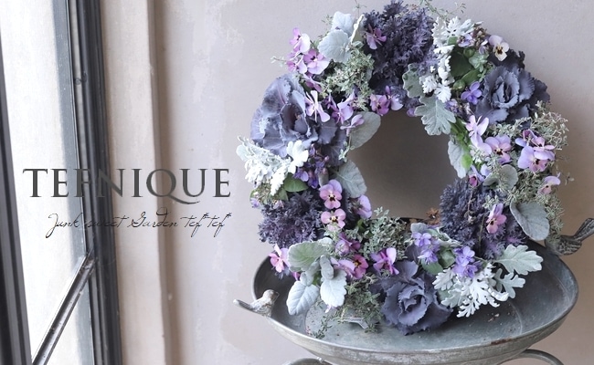 寄せ植え】-TEFNIQUE-寄せ植えリース 2023 * no.25 * 淡いブルーグレー