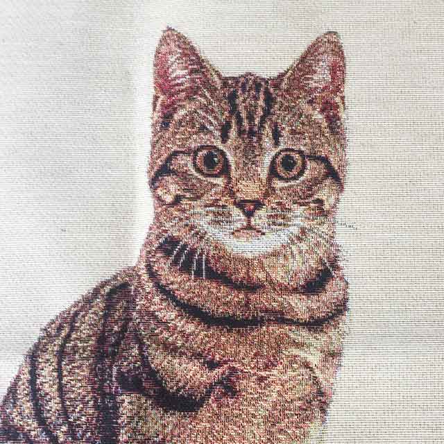 スペイン製 キジトラ系トラ猫 ゴブラン織り生地 45×45cm クッション