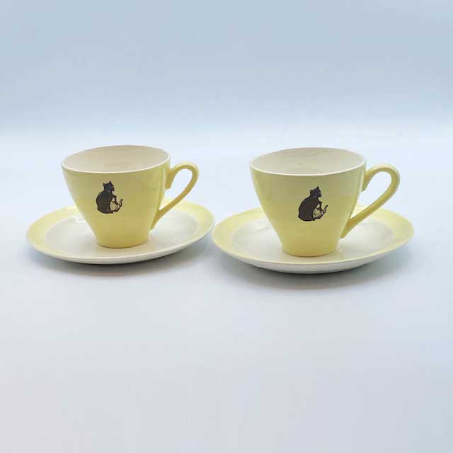 ヴィンテージ 黒猫柄のカップ＆ソーサー2客セット オランダ Royal